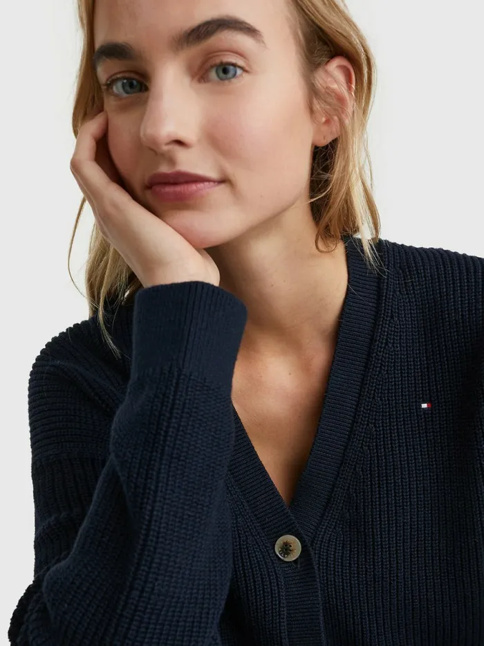 Tommy Hilfiger Organic Cotton VNeck Relaxed Fit Cardigan Desert Sky Womens Knitwear Near Me