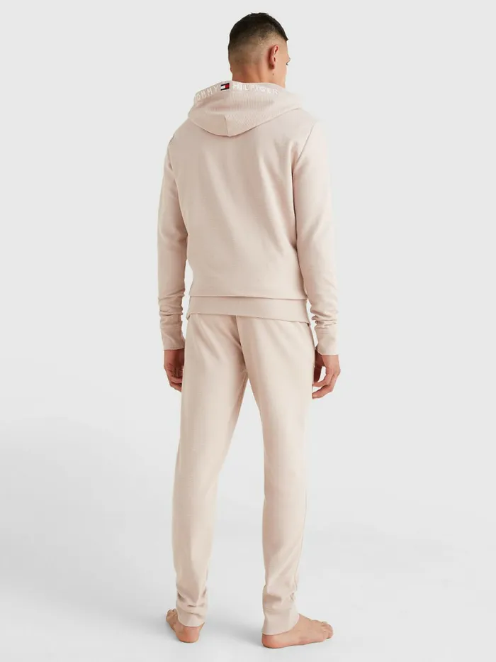 Tommy Hilfiger Organic Cotton ZipThru Logo Hoody Balanced Beige Mens Loungewear and Nightwear