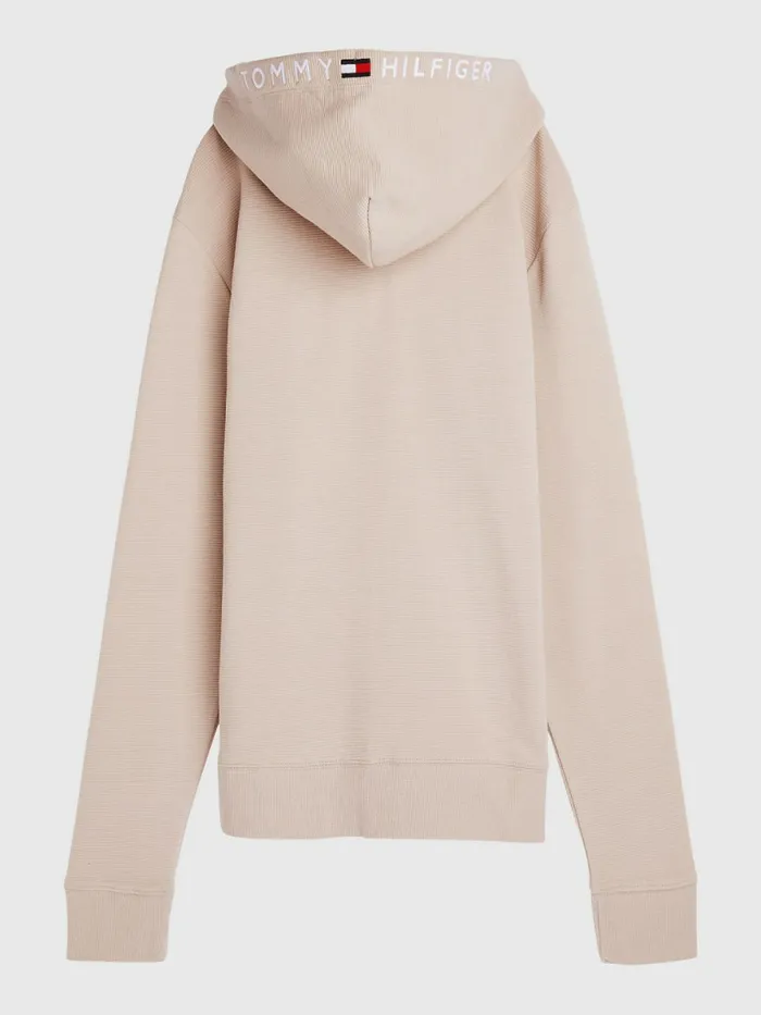 Tommy Hilfiger Organic Cotton ZipThru Logo Hoody Balanced Beige Mens Loungewear and Nightwear