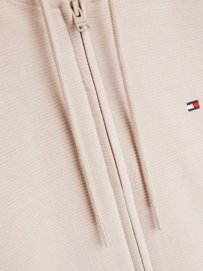 Tommy Hilfiger Organic Cotton ZipThru Logo Hoody Balanced Beige Mens Loungewear and Nightwear