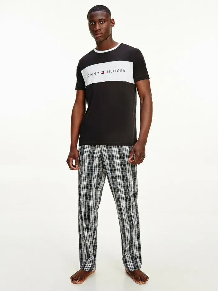 Tommy Hilfiger Original ColourBlocked Logo TShirt Black Night Mens Loungewear and Nightwear