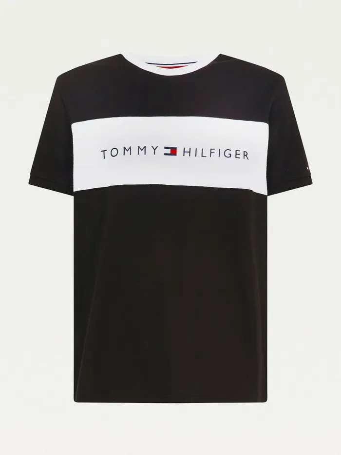 Tommy Hilfiger Original ColourBlocked Logo TShirt Black Night Mens Loungewear and Nightwear
