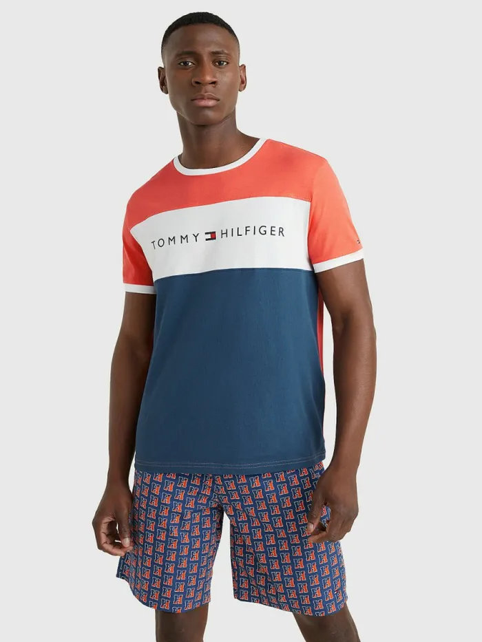 Tommy Hilfiger Original ColourBlocked Logo TShirt Hawaiian Coral Mens TShirts Popular Tommy Hilfiger Original ColourBlocked Logo TShirt Hawaiian Coral Mens TShirts Popular