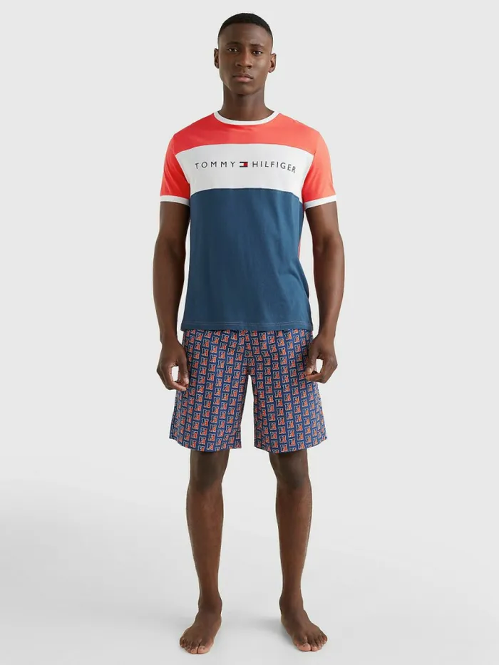 Tommy Hilfiger Original ColourBlocked Logo TShirt Hawaiian Coral Mens TShirts Popular