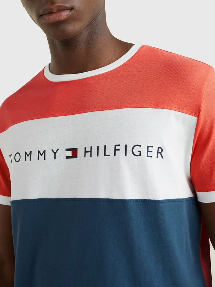 Tommy Hilfiger Original ColourBlocked Logo TShirt Hawaiian Coral Mens TShirts Popular