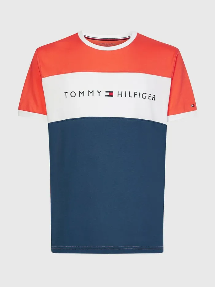 Tommy Hilfiger Original ColourBlocked Logo TShirt Hawaiian Coral Mens TShirts Popular