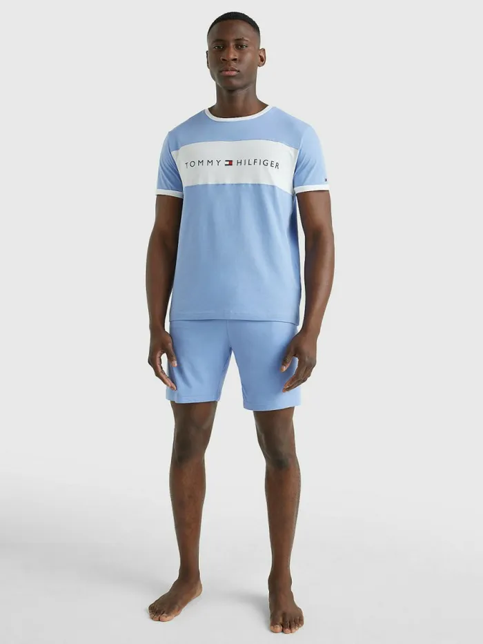 Tommy Hilfiger Original ColourBlocked Logo TShirt Peri Blue Mens Loungewear and Nightwear