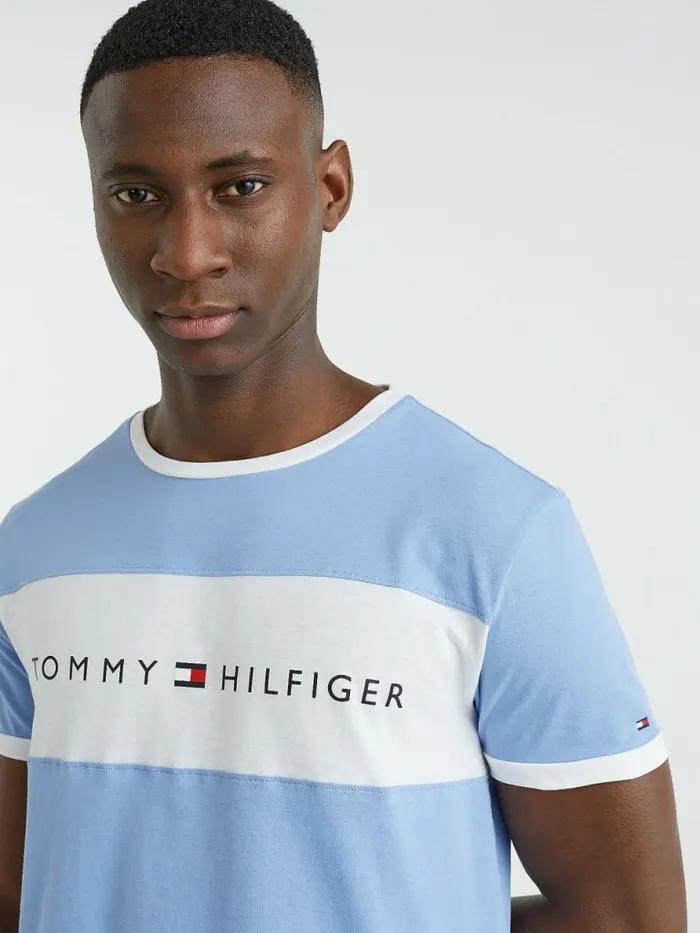 Tommy Hilfiger Original ColourBlocked Logo TShirt Peri Blue Mens Loungewear and Nightwear