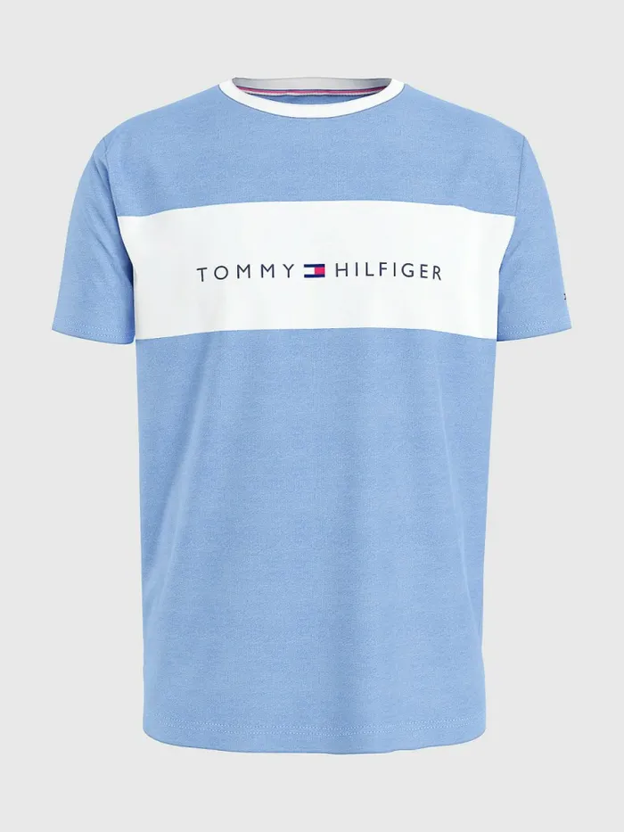 Tommy Hilfiger Original ColourBlocked Logo TShirt Peri Blue Mens Loungewear and Nightwear
