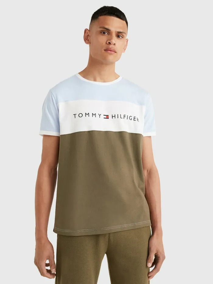 Tommy Hilfiger Original ColourBlocked Logo TShirt Sweet Blue Mens Loungewear and Nightwear