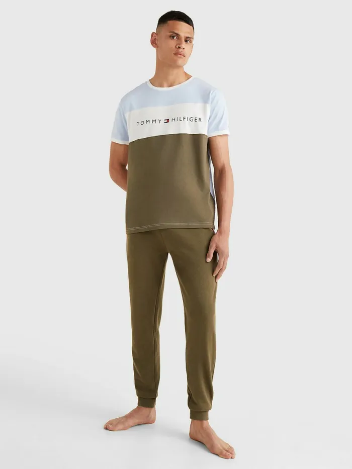 Tommy Hilfiger Original ColourBlocked Logo TShirt Sweet Blue Mens Loungewear and Nightwear