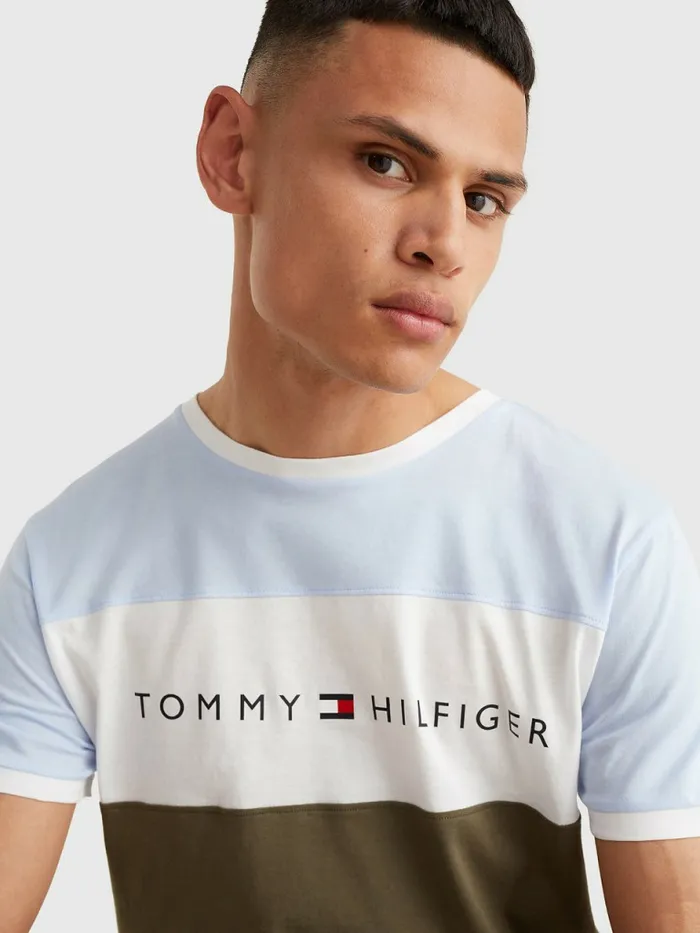 Tommy Hilfiger Original ColourBlocked Logo TShirt Sweet Blue Mens Loungewear and Nightwear