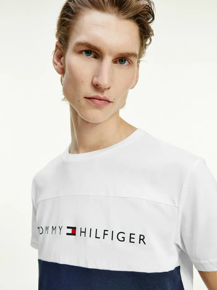 Tommy Hilfiger Original ColourBlocked Logo TShirt WhiteNavy Blazer Colorblock Mens TShirts Gift 4 You