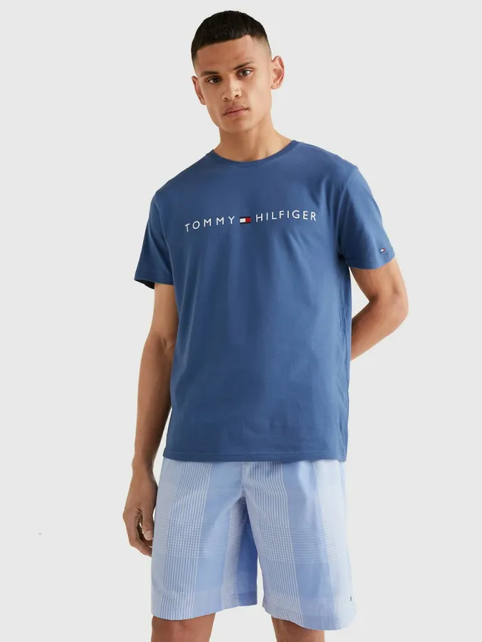 Tommy Hilfiger Original Jersey Logo TShirt Petrol Blue Mens Loungewear and Nightwear