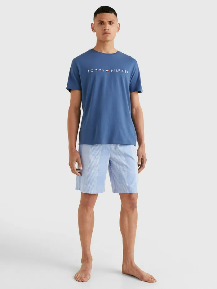 Tommy Hilfiger Original Jersey Logo TShirt Petrol Blue Mens Loungewear and Nightwear