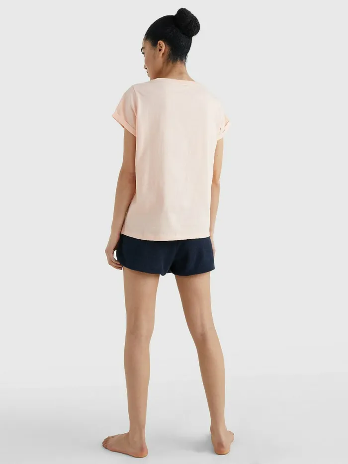 Tommy Hilfiger Original Logo TurnBack Cuff TShirt Delicate Peach Womens TShirts Online