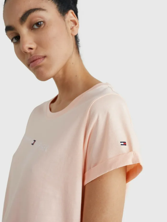 Tommy Hilfiger Original Logo TurnBack Cuff TShirt Delicate Peach Womens TShirts Online