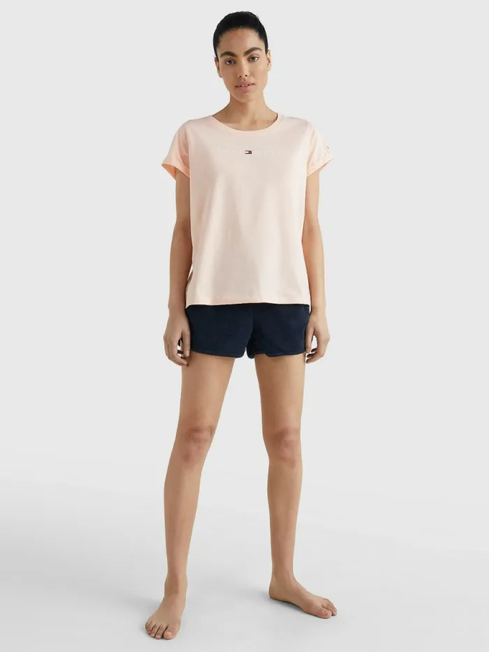 Tommy Hilfiger Original Logo TurnBack Cuff TShirt Delicate Peach Womens TShirts Online