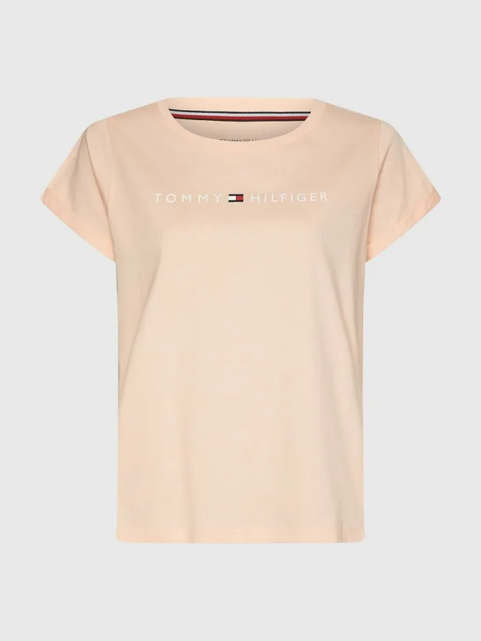 Tommy Hilfiger Original Logo TurnBack Cuff TShirt Delicate Peach Womens TShirts Online