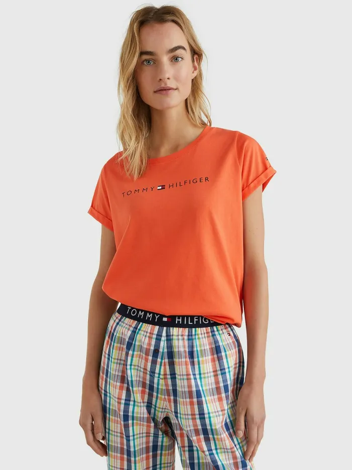 Tommy Hilfiger Original Logo TurnBack Cuff TShirt Hawaiian Coral Womens Lounge and Nightwear Tommy Hilfiger Original Logo TurnBack Cuff TShirt Hawaiian Coral Womens Lounge and Nightwear