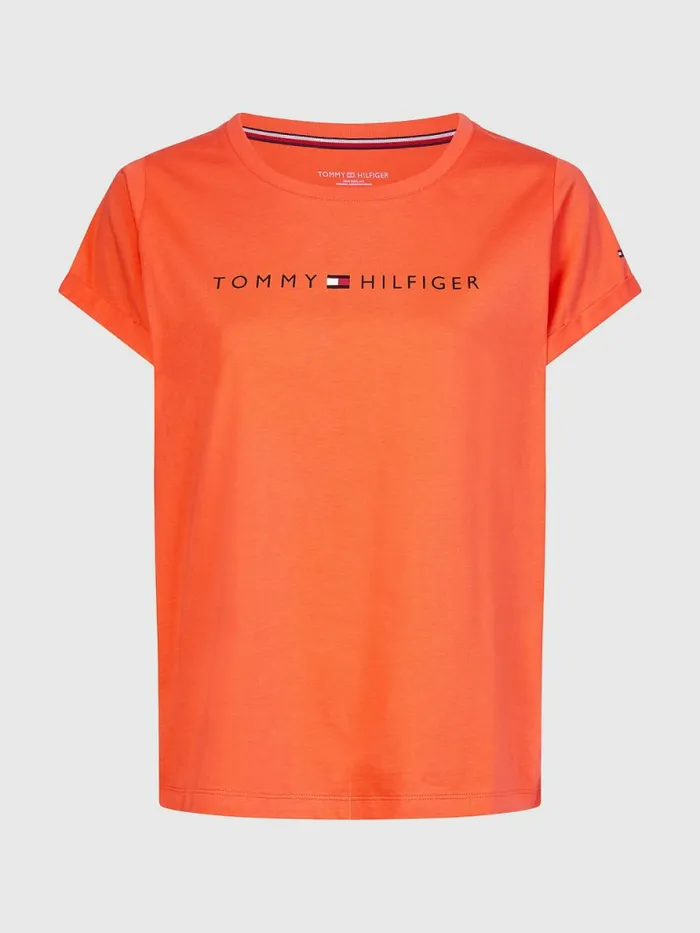Tommy Hilfiger Original Logo TurnBack Cuff TShirt Hawaiian Coral Womens Lounge and Nightwear