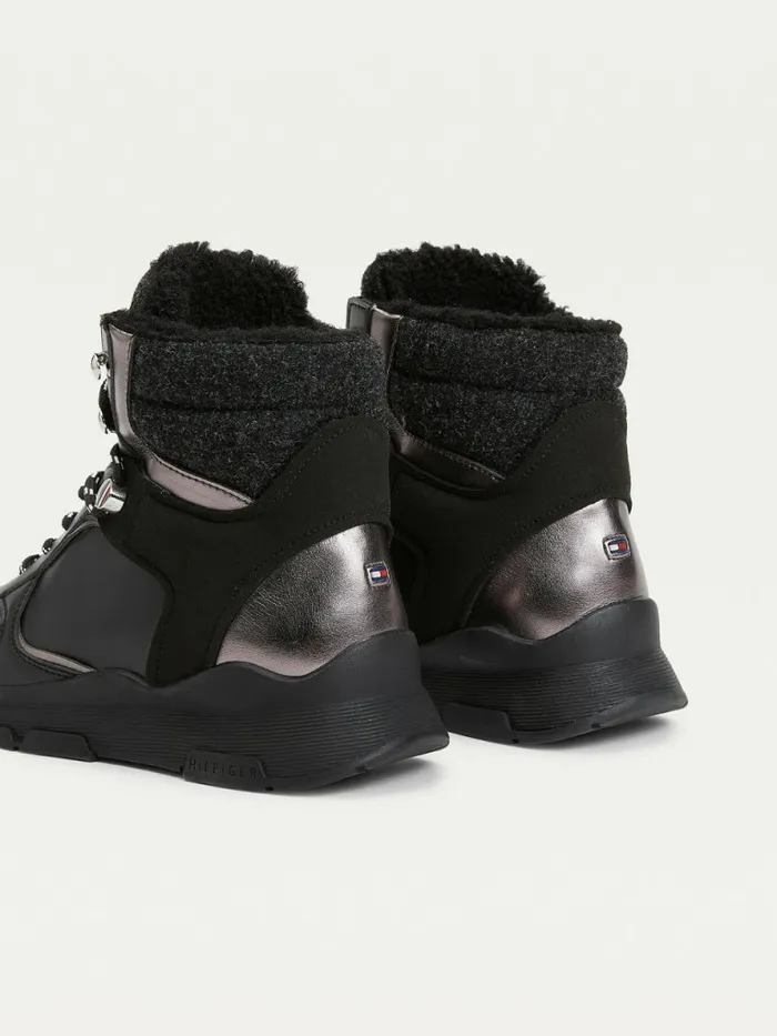 Tommy Hilfiger Outdoor Mixed Texture Boots Black Womens Boots Popular