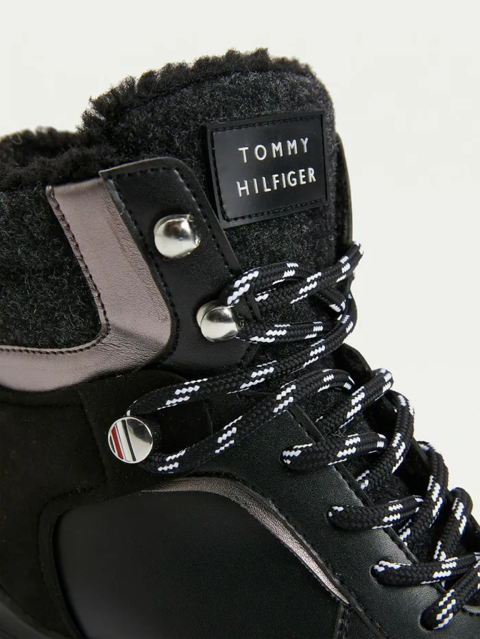 Tommy Hilfiger Outdoor Mixed Texture Boots Black Womens Boots Popular