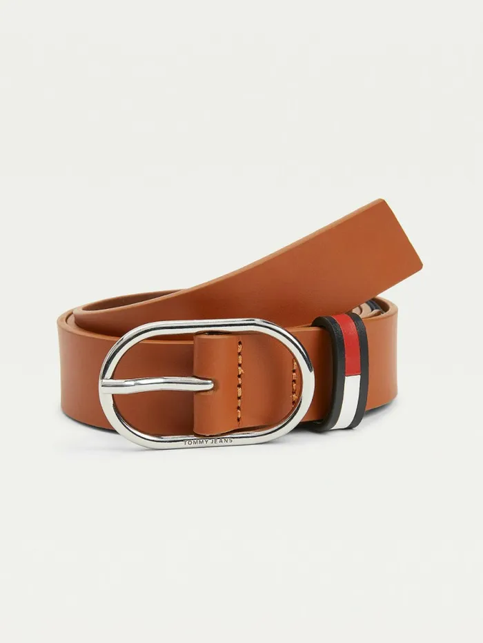 Tommy Hilfiger Oval Buckle Organic Leather Belt Cognac Womens Belts Popular