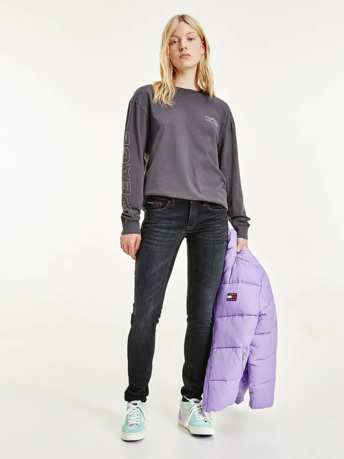 Tommy Hilfiger Oversized Fit Long Sleeve TShirt Black Womens TShirts Online