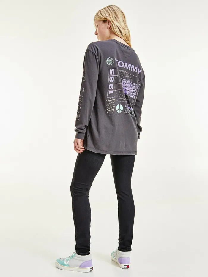 Tommy Hilfiger Oversized Fit Long Sleeve TShirt Black Womens TShirts Online