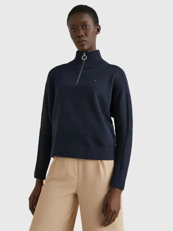 Tommy Hilfiger Oversized HalfZip High Neck Jumper Desert Sky Womens Knitwear Near Me Tommy Hilfiger Oversized HalfZip High Neck Jumper Desert Sky Womens Knitwear Near Me