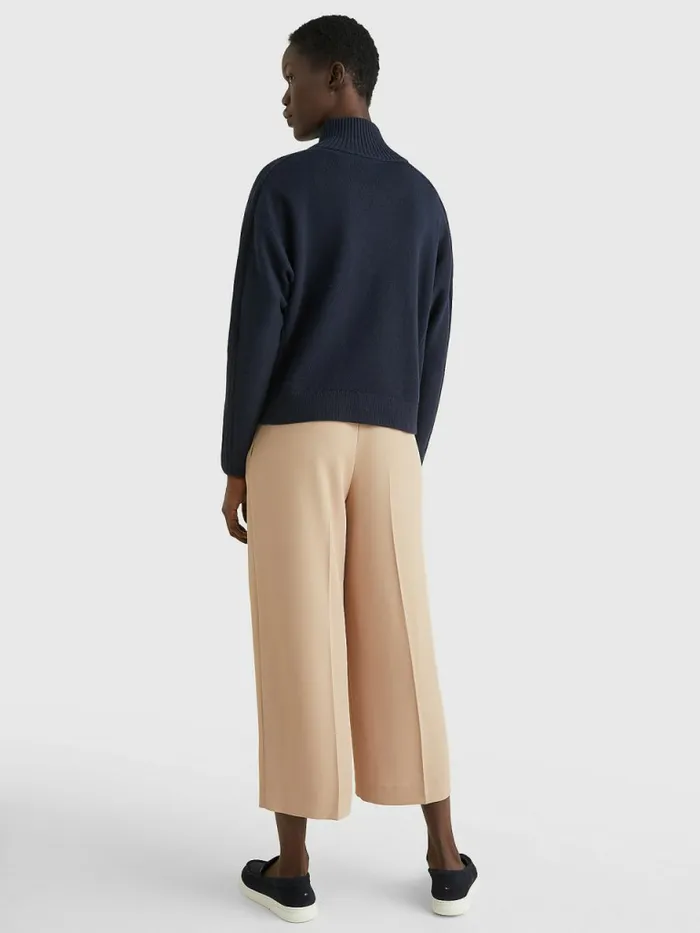 Tommy Hilfiger Oversized HalfZip High Neck Jumper Desert Sky Womens Knitwear Near Me