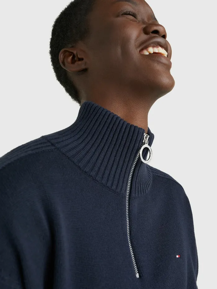 Tommy Hilfiger Oversized HalfZip High Neck Jumper Desert Sky Womens Knitwear Near Me