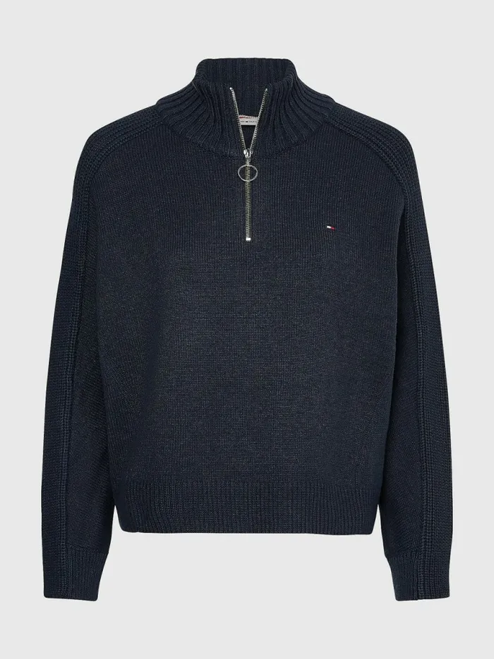 Tommy Hilfiger Oversized HalfZip High Neck Jumper Desert Sky Womens Knitwear Near Me