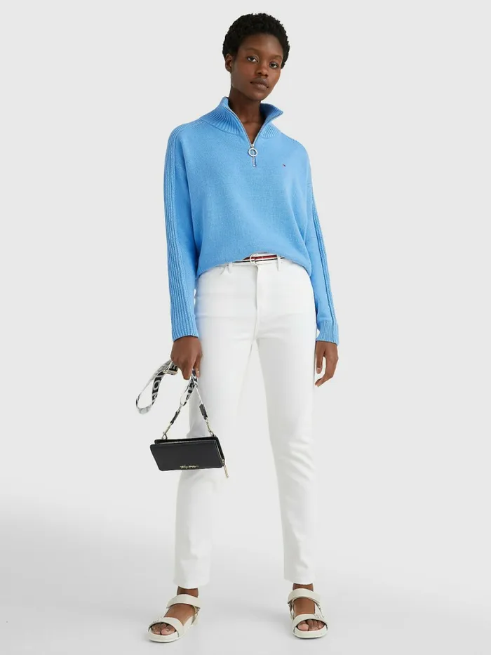 Tommy Hilfiger Oversized HalfZip High Neck Jumper Hydrangea Blue Womens Knitwear Cheap On Sale