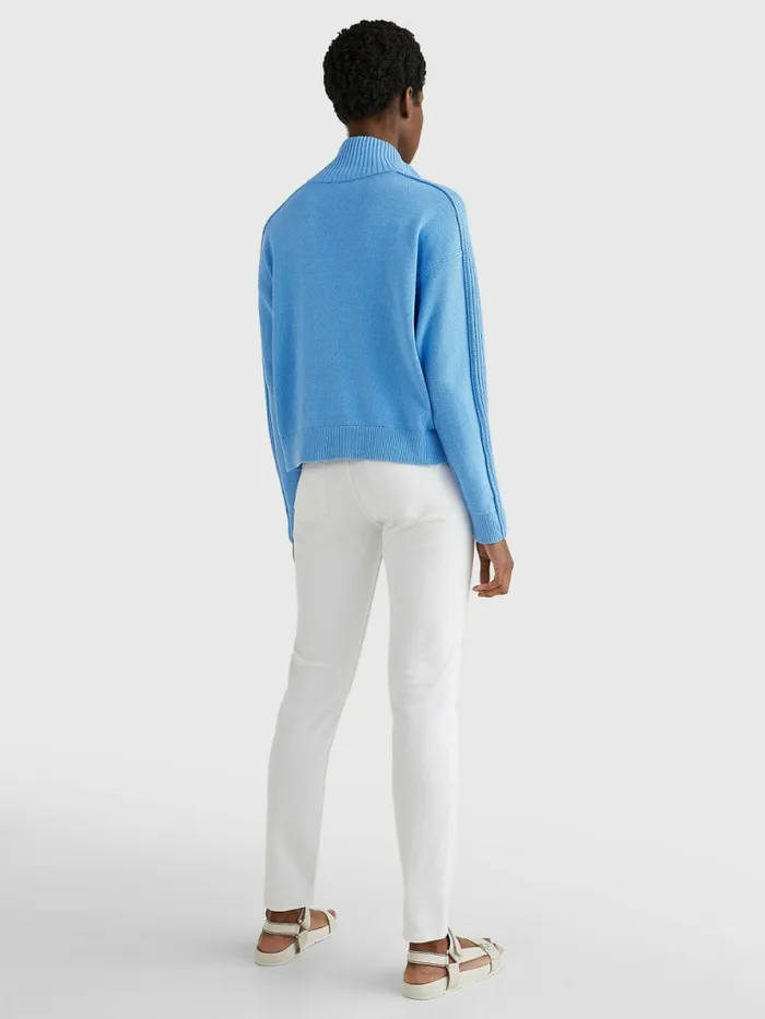 Tommy Hilfiger Oversized HalfZip High Neck Jumper Hydrangea Blue Womens Knitwear Cheap On Sale