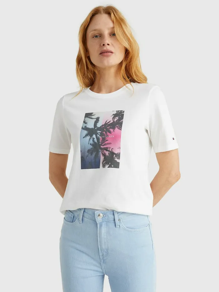 Tommy Hilfiger Palm Tree Print TShirt Ecru Womens TShirts Near Me