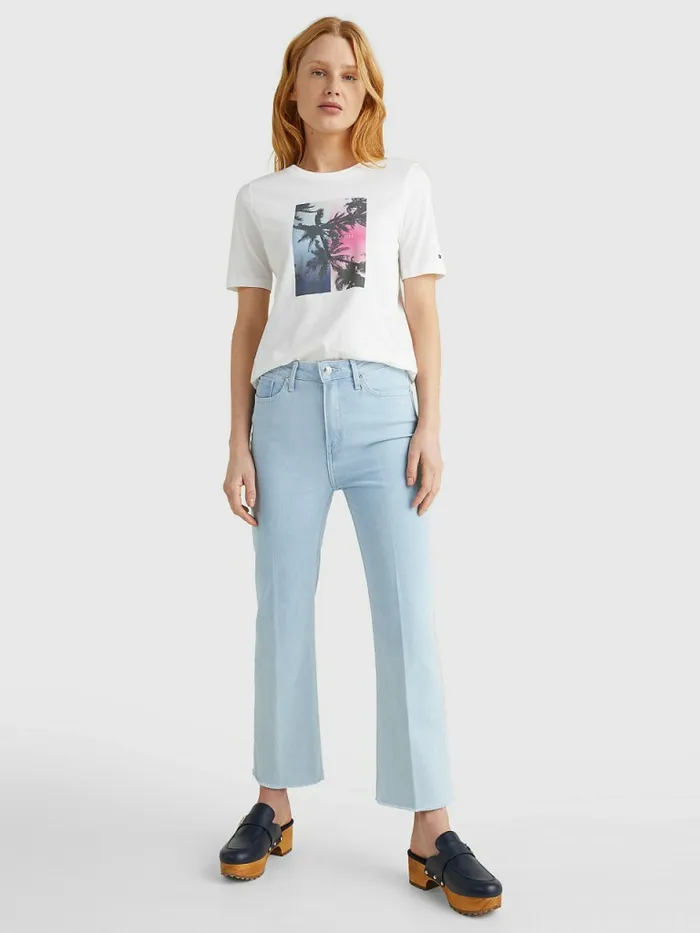 Tommy Hilfiger Palm Tree Print TShirt Ecru Womens TShirts Near Me