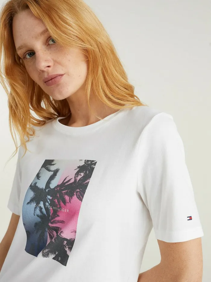Tommy Hilfiger Palm Tree Print TShirt Ecru Womens TShirts Near Me