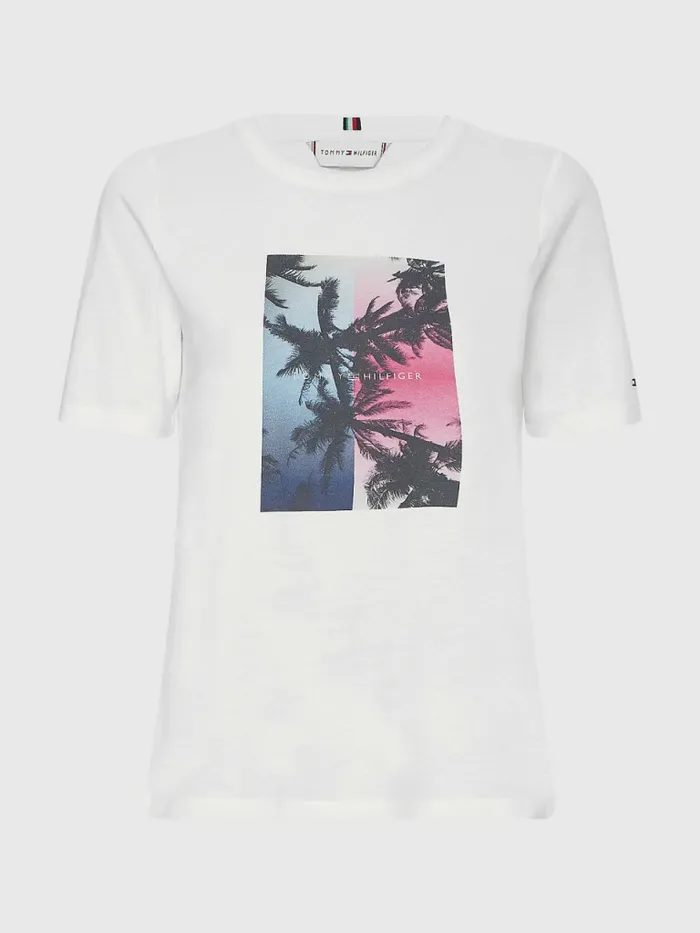 Tommy Hilfiger Palm Tree Print TShirt Ecru Womens TShirts Near Me