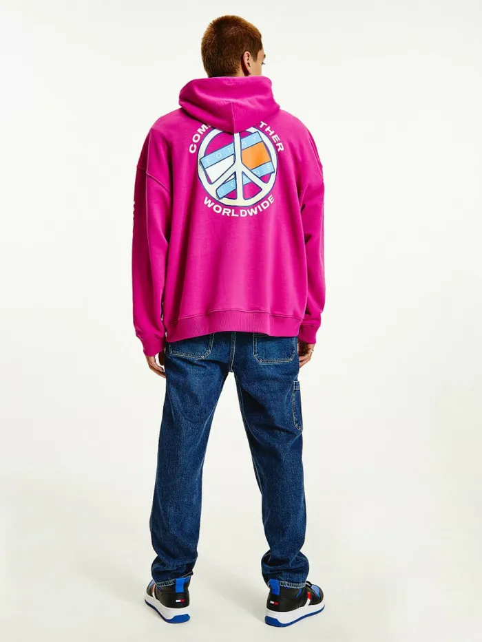 Tommy Hilfiger Peace Logo Hoody Autumn Plum Mens Sweatshirts and Hoodies For Sale