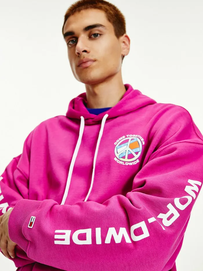 Tommy Hilfiger Peace Logo Hoody Autumn Plum Mens Sweatshirts and Hoodies For Sale