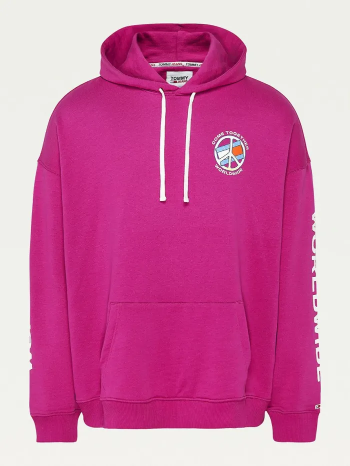 Tommy Hilfiger Peace Logo Hoody Autumn Plum Mens Sweatshirts and Hoodies For Sale