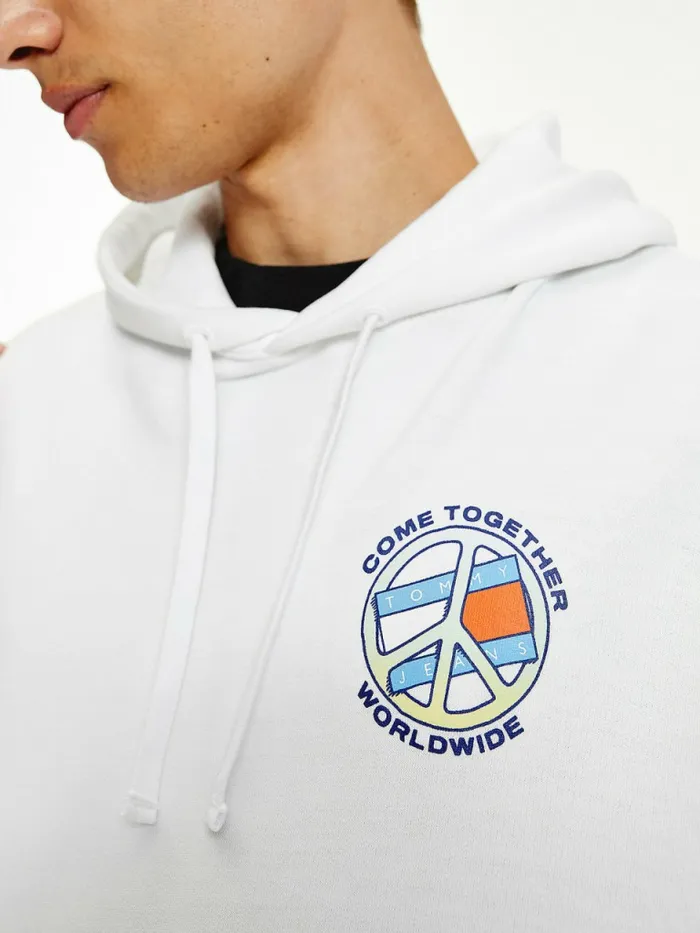 Tommy Hilfiger Peace Logo Hoody White Mens Sweatshirts and Hoodies For Sale