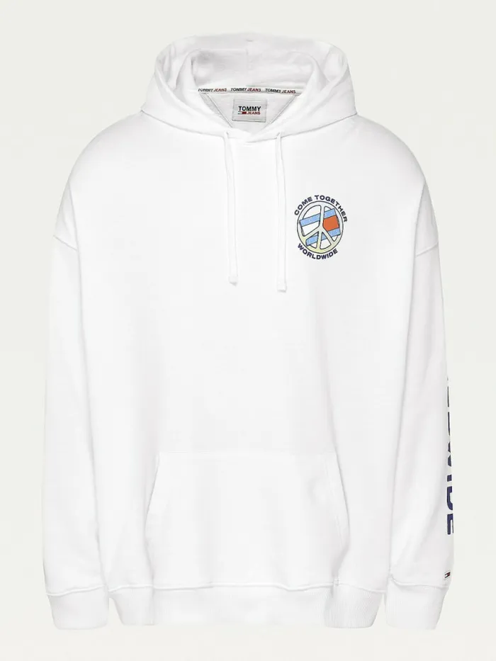 Tommy Hilfiger Peace Logo Hoody White Mens Sweatshirts and Hoodies For Sale