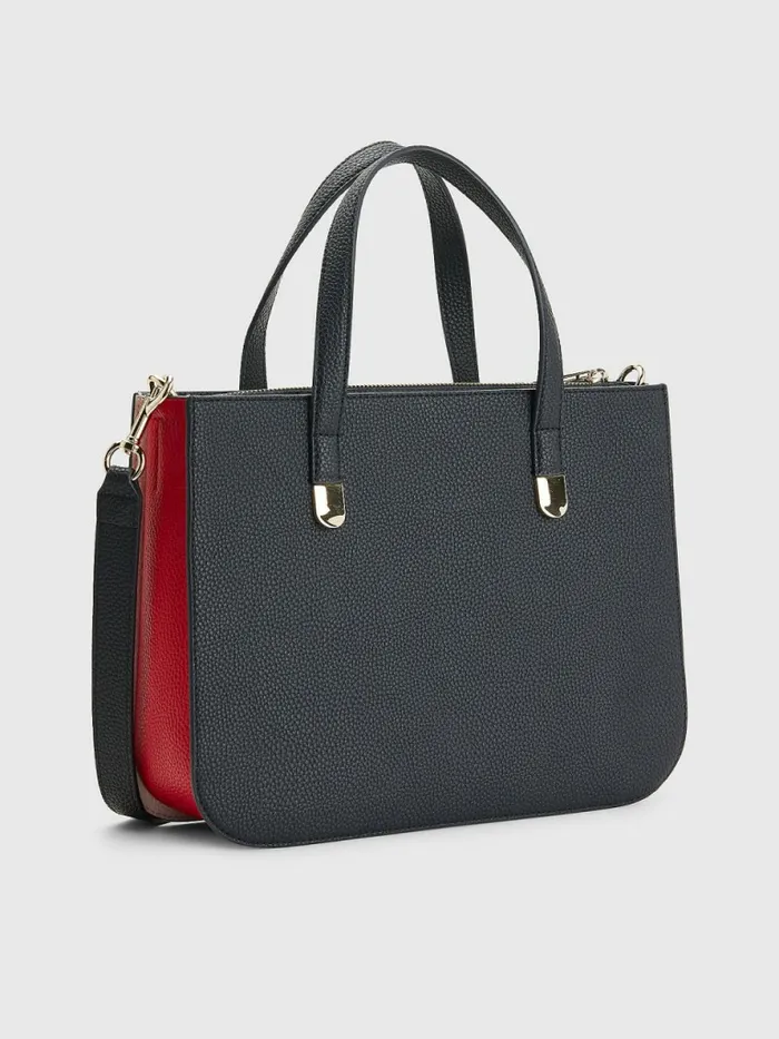 Tommy Hilfiger Pebble Grain Signature Satchel Navy Corporate Womens Bags Fashion