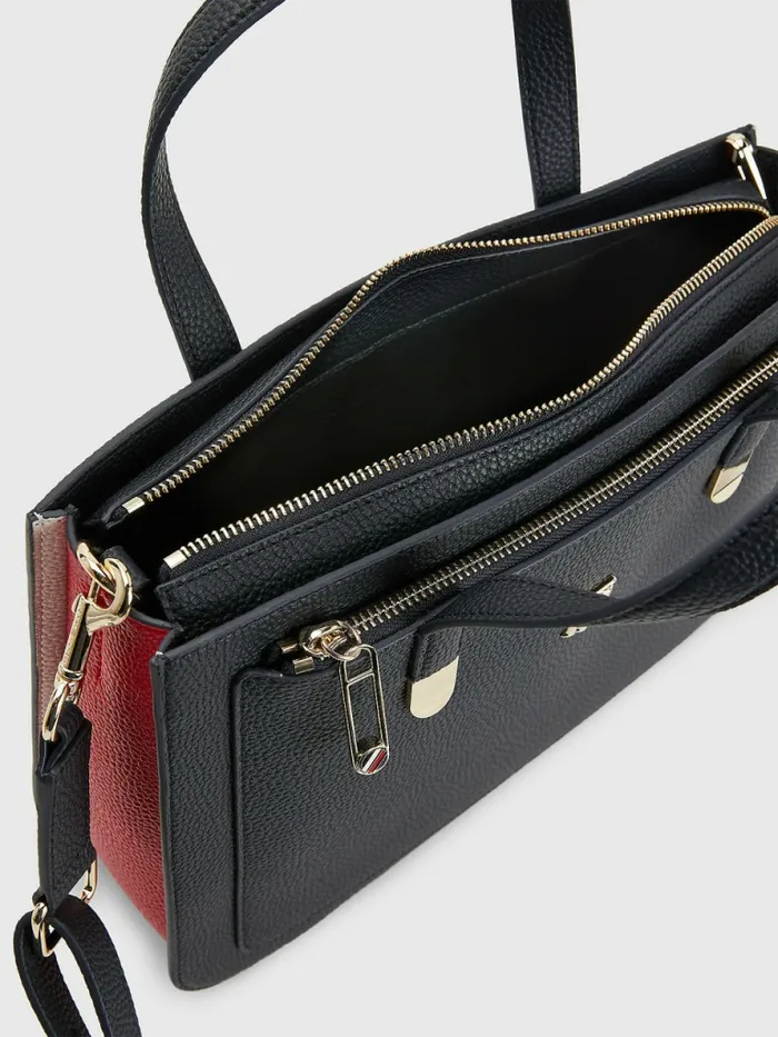 Tommy Hilfiger Pebble Grain Signature Satchel Navy Corporate Womens Bags Fashion