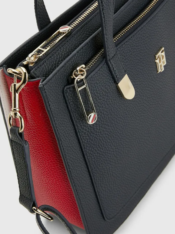Tommy Hilfiger Pebble Grain Signature Satchel Navy Corporate Womens Bags Fashion