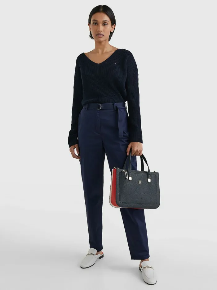 Tommy Hilfiger Pebble Grain Signature Satchel Navy Corporate Womens Bags Fashion