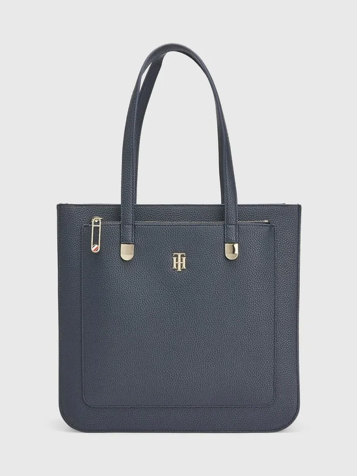 Tommy Hilfiger Pebble Grain Signature Tote Navy Corporate Womens Bags Sale